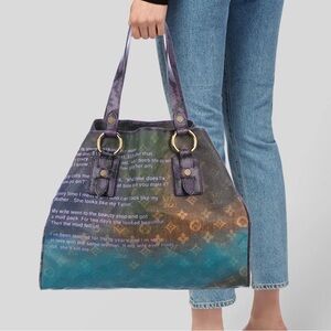 LV 
Limited Edition Richard Prince Mixed Blue Monogram Heartbreak Jokes Tote Bag